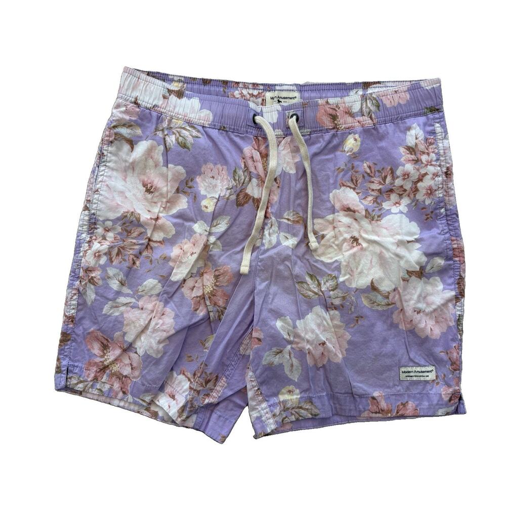 Modern Amusement Men’s Swim Trunks Purple Flowers Size Small
